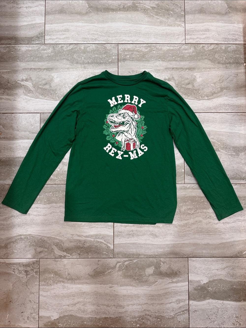 Holiday Time Green 'Merry Rex-Mas' Long Sleeve Tee